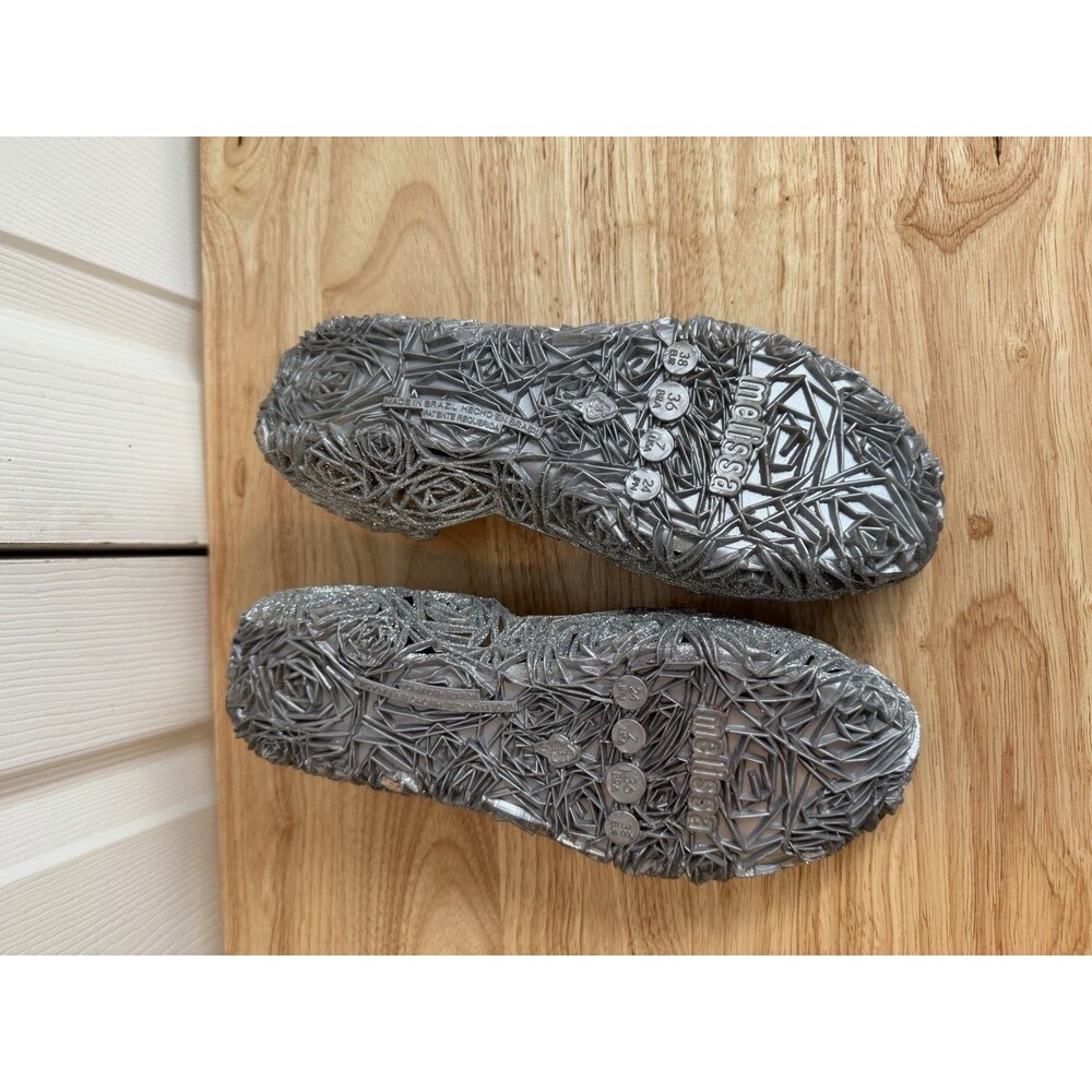 Melissa + Campana Fritas Gray Rose Silver Jelly Glitter Flats Sz 7 - Picture 7 of 8